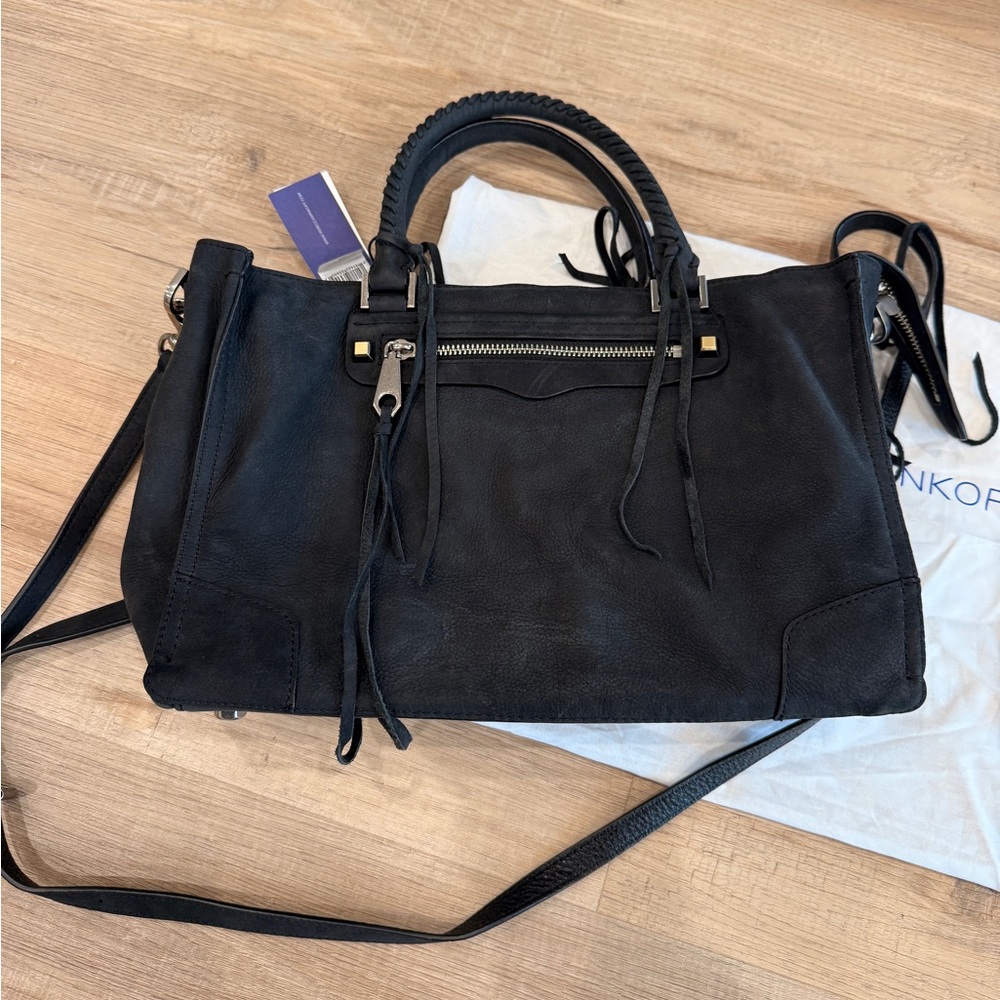 NWT Rebecca Minkoff Black Suede Leather Regan Satchel Tote - Picture 6 of 7